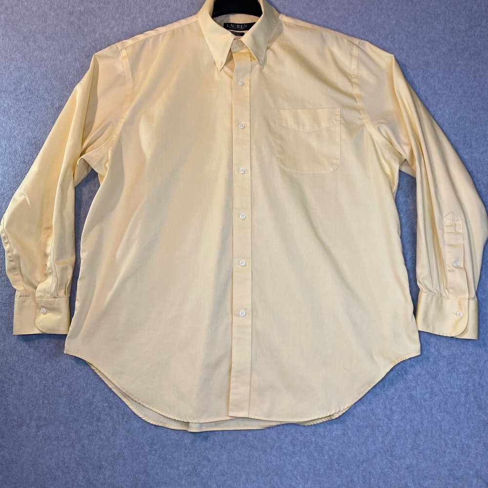Lauren Ralph Lauren Dress Shirt Men's 17.5 34/35 Yellow Classic Fit Work FLAW